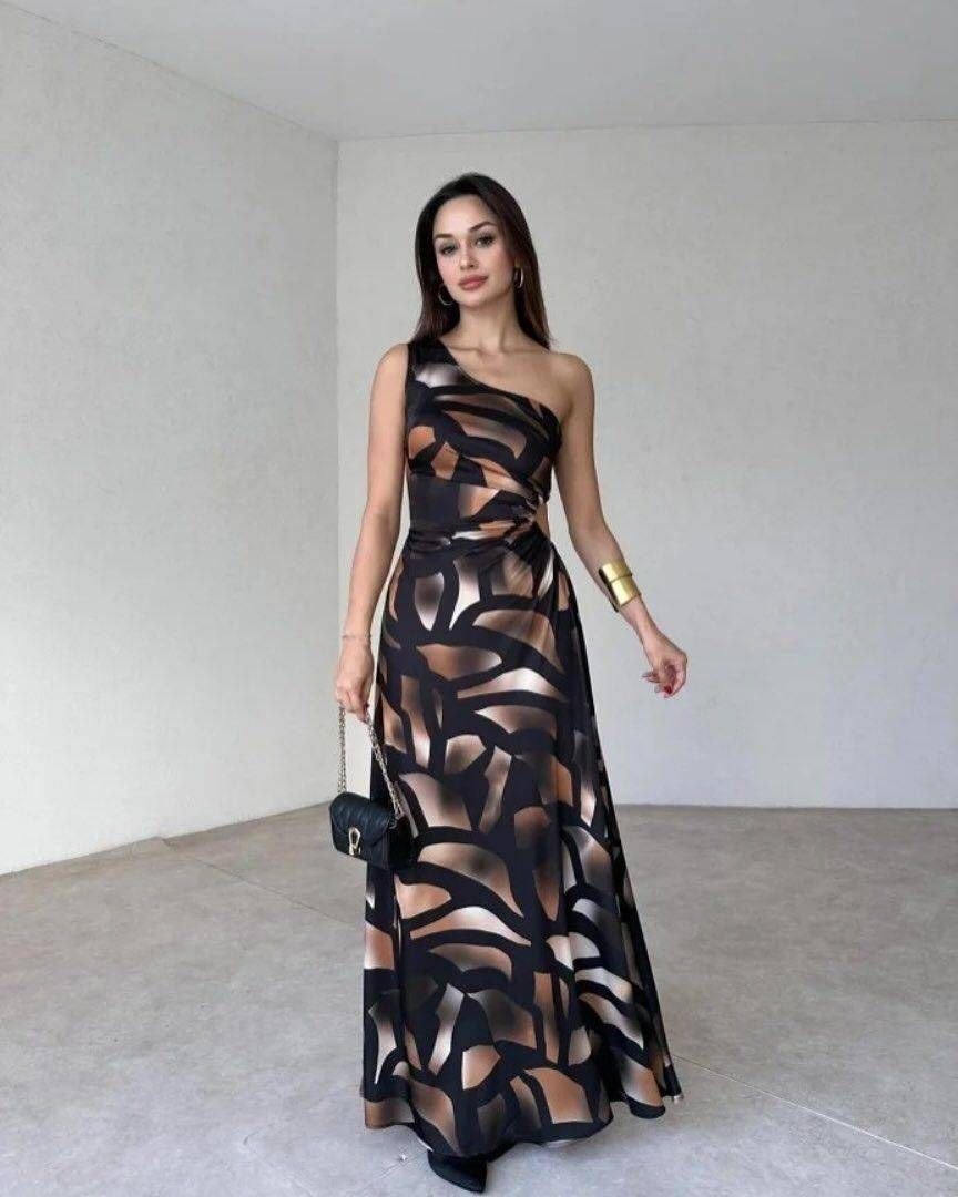 پیراهن ماکسی چاپی یقه رومی