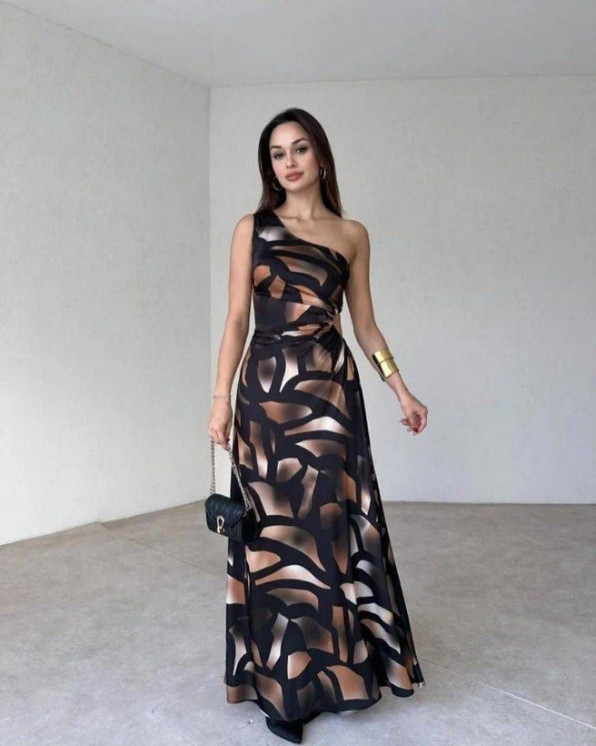 پیراهن ماکسی چاپی یقه رومی